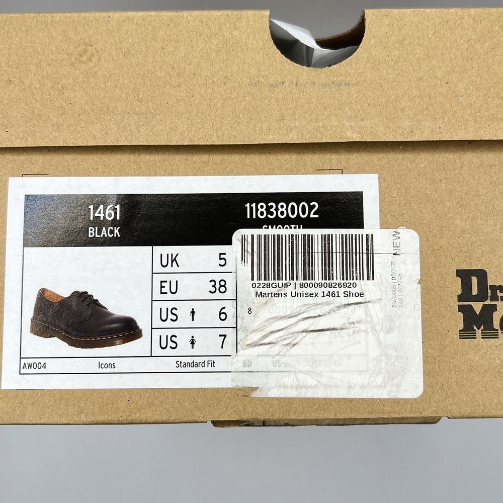 Dr. Martens 1461 Oxford 3-Eye Leather Derby Women's 7/ Men's 6 Black Smooth READ - Picture 13 of 14